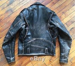 Vintage 1960s Horse Hide Black Leather Motorcycle Jacket Size 42