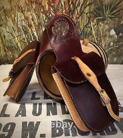 Vintage 1960s Western Handmade Leather Horse Saddle Bags Beautiful Red Brown