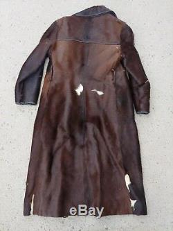 Vintage 1970s Horse Pony Calf Cow Hair Hide Genuine Leather Long Coat Jacket M