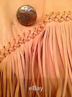 Vintage 1970s N. Beach Leather Cavalry Shirt. Unisex. Handmade. Beads. Fringe. Rare