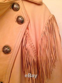 Vintage 1970s N. Beach Leather Cavalry Shirt. Unisex. Handmade. Beads. Fringe. Rare