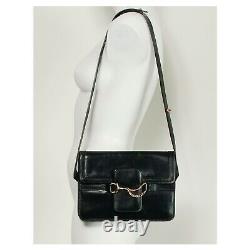 Vintage 1970s signed black horse bit GUCCI leather shoulder bag purse