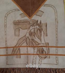 Vintage 1990's Leather Poncho Cape with Fringe, Horse image on both sides