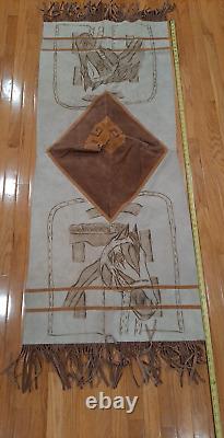 Vintage 1990's Leather Poncho Cape with Fringe, Horse image on both sides