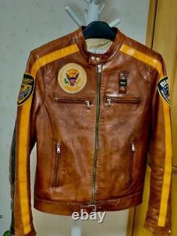 Vintage 2003 Blauer Horse Leather Jacket Size S Brown Rayon From ItalyWithHanger O