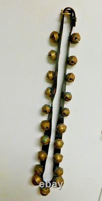 Vintage 21 Brass Sleigh Jingle Bells Leather Horse Harness Strap Christmas 84