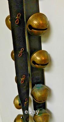 Vintage 21 Brass Sleigh Jingle Bells Leather Horse Harness Strap Christmas 84