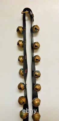 Vintage 21 Brass Sleigh Jingle Bells Leather Horse Harness Strap Christmas 84