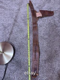 Vintage. 22 CAL Single Holster Leather Gun Belt Tooled Horse Size38 RARE VGshape
