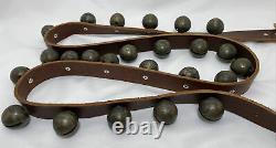 Vintage 24 Horse Sleigh Bells 76 Leather Belt 1.25W Brass Buckle Amish Made