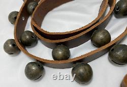 Vintage 24 Horse Sleigh Bells 76 Leather Belt 1.25W Brass Buckle Amish Made