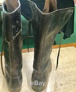 Vintage 30-40's Bone Dry 45 Mens HORSE Hide Lace Up Below Knee Logger Boots