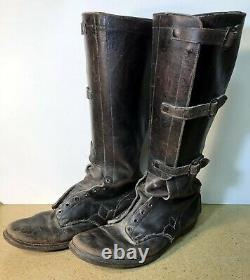 Vintage 40s 1946 Tall Leather Cavalry Military 3 Buckle Boots Antique Size 12