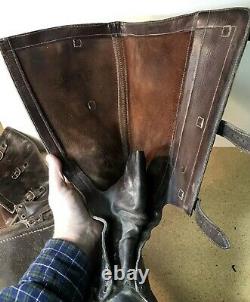 Vintage 40s 1946 Tall Leather Cavalry Military 3 Buckle Boots Antique Size 12