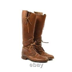 Vintage 40s Mens Tall Leather Military Cavalry Riding Equestrian Lace Up Boots