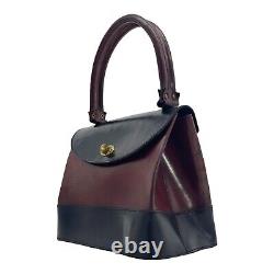 Vintage 50s 60s Medium Heavy Leather Top Handle Handbag Satchel Bag Structured