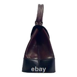 Vintage 50s 60s Medium Heavy Leather Top Handle Handbag Satchel Bag Structured