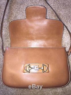 Vintage 60s GUCCI Italy tan brown saddle leather shoulder bag purse 48 horse bit