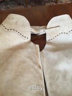 Vintage 60s Western Buckskin Leather Fringed Horse Riding Chaps 32W, 32L