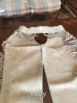 Vintage 60s Western Buckskin Leather Fringed Horse Riding Chaps 32W, 32L