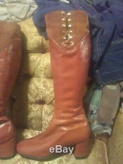Vintage 70s & 80s The Villager Italian Leather Knee High Boots Shoes Rare Retro