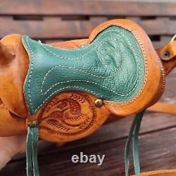 Vintage 70s Tooled Leather Handmade Shearling Horse Saddle Purse Western Bag