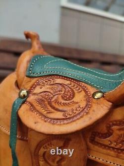 Vintage 70s Tooled Leather Handmade Shearling Horse Saddle Purse Western Bag