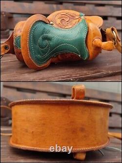 Vintage 70s Tooled Leather Handmade Shearling Horse Saddle Purse Western Bag