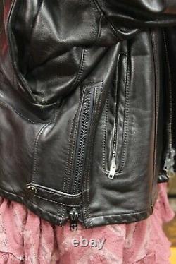 Vintage 80's Black Leather Police Motorcycle Jacket Horse Hide Tailor Made J184