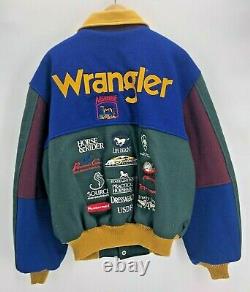Vintage 80s Wrangler Jacket Size Large Color Block Wool Spell Out Embroidery
