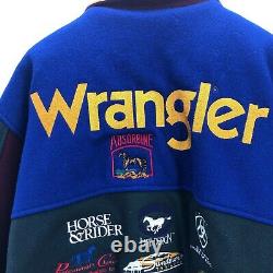 Vintage 80s Wrangler Jacket Size Large Color Block Wool Spell Out Embroidery