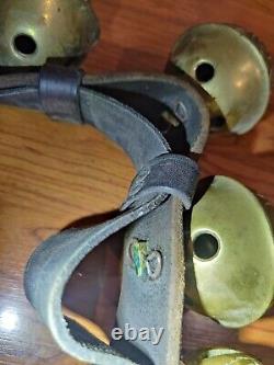 Vintage 88 inch Draft Horse Sleigh Leather Double Strap 29 Brass Jingle Bells
