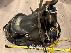 Vintage ANTIQUE Leather Black Western Pony Horse Saddle