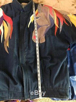 Vintage AUGUSTINA TAOS NM Horse Head Flowing Manes Denim/Leather Jacket Size Med