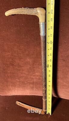 Vintage Abercrombie & Fitch Horse Riding Crop Antler Sterling Braided Leather