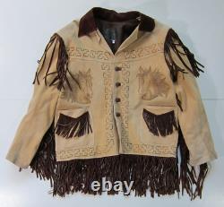 Vintage Alex Piel Genuina Brown 100% Leather Horse Fringe Jacket Men 44 L-XL