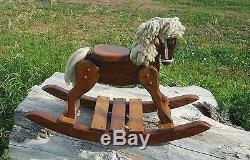 Vintage Amish built wooden rocking horse hobby childs leather bridle