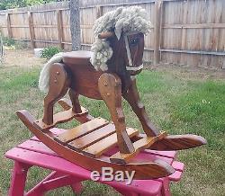 Vintage Amish built wooden rocking horse hobby childs leather bridle