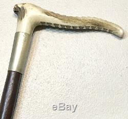 Vintage Antique 19C Antler Stag Handle Leather Wrapped Horse Bull Crop Whip Old