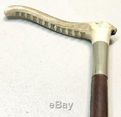 Vintage Antique 19C Antler Stag Handle Leather Wrapped Horse Bull Crop Whip Old