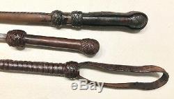 Vintage Antique 2 Leather Wrapped Horse Riding Crop Whips, 1/Stilleto In Handle