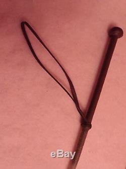 Vintage Antique Brown Leather Braided Riding Crop / Horse Whip or Riding Quirt