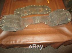 Vintage Antique Brown Leather Horse / Motorcycle Saddle Bags Brass Studs Buckles