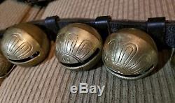 Vintage Antique Draft Horse Sleigh Bells 29 Brass Bells 86 Long Leather Strap