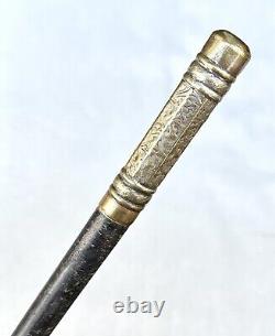 Vintage Antique Etched Brass Leather Wrap Buggy Horse Bull Riding Whip Crop 68
