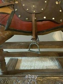 Vintage Antique Glider Rocking Horse Carved Wood with Leather Saddle and bridle