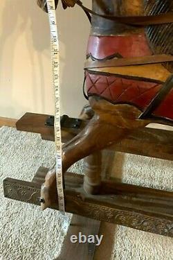 Vintage Antique Glider Rocking Horse Carved Wood with Leather Saddle and bridle