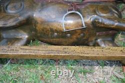 Vintage Antique Glider Rocking Horse Solid Wood and Leather with Glass Eyes VGC