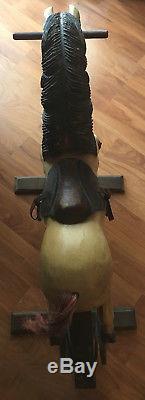 Vintage Antique Glider Rocking Horse with Real Horse Hair and Leather Saddle