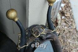 Vintage Antique HORSE COLLAR, HARNESS, Leather Brass Mirror Western Decor